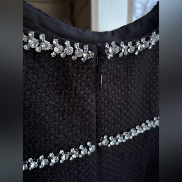 🆕AQUA Black Embellished Tweed Mini Dress Crystal Trim Wool Blend Size S, XS Chic - Picture 9 of 15